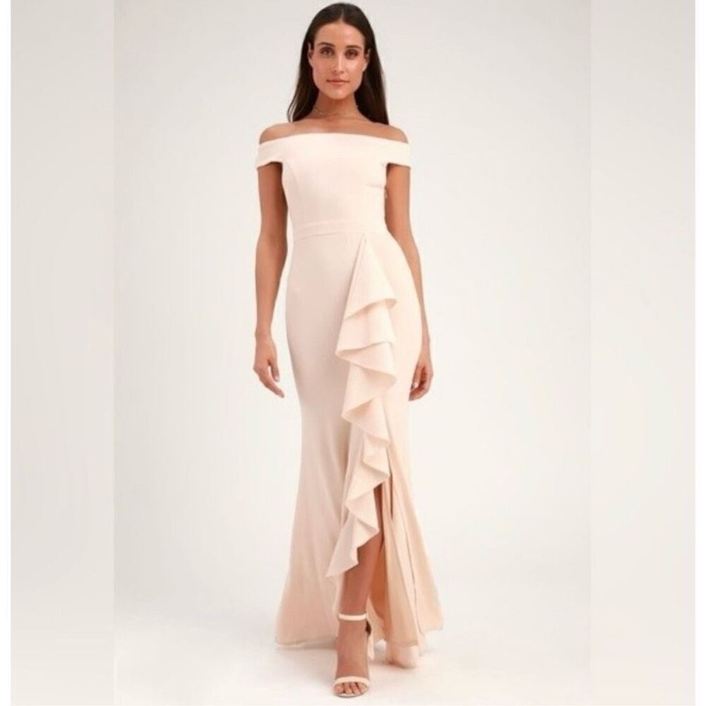 Womens Lulus Ivory Mila Cream Ruffled Off-the-Shoulder Maxi Dress - Sz S